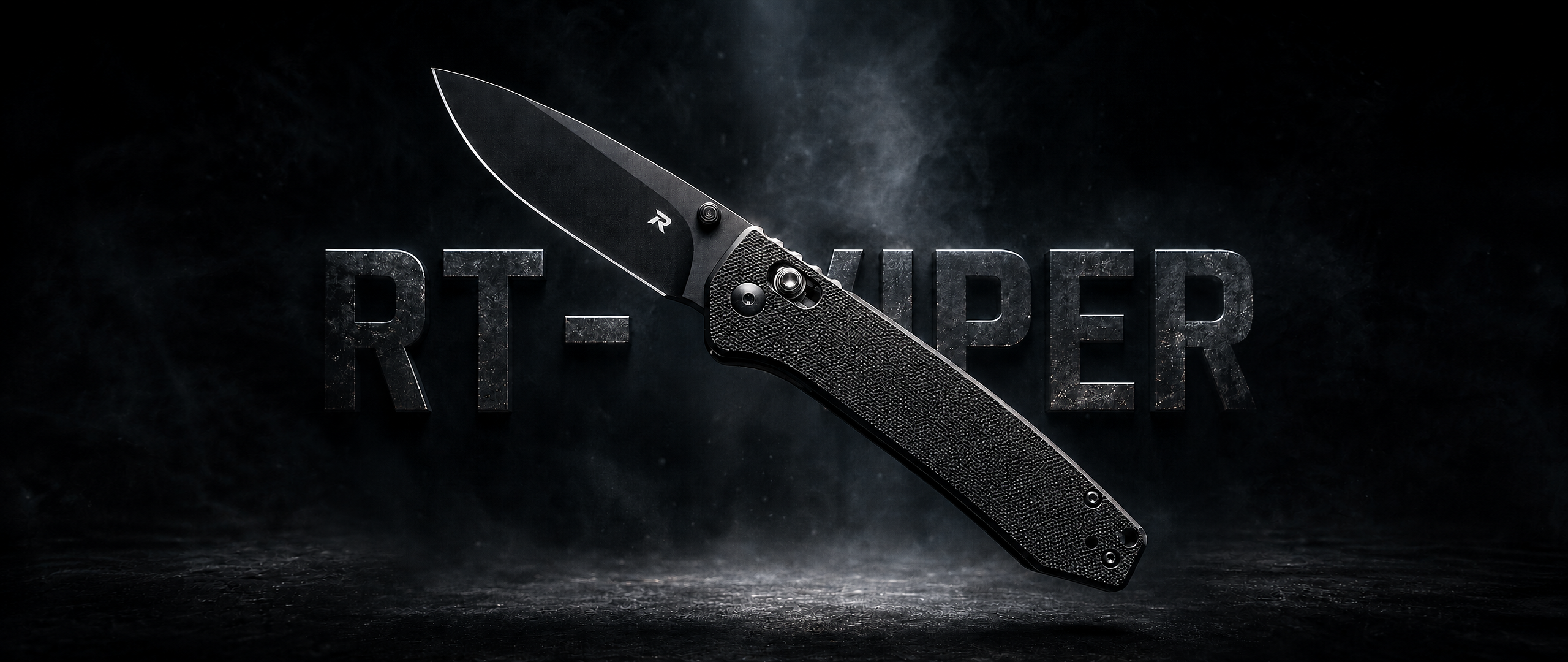 Open black Recon Viper One pocket knife over the RT-Viper name